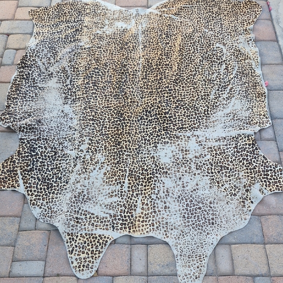 Neiman Marcus Distressed Leopard Print Cowhide Rug in Brown and Cream